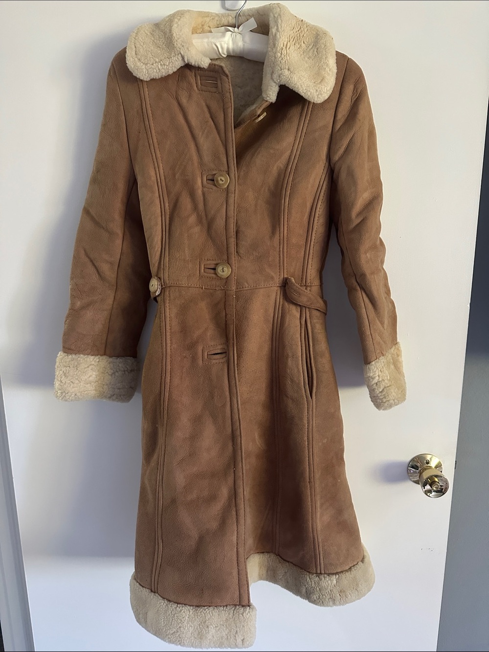 Classic Tan Shearling-Trimmed Women's Coat